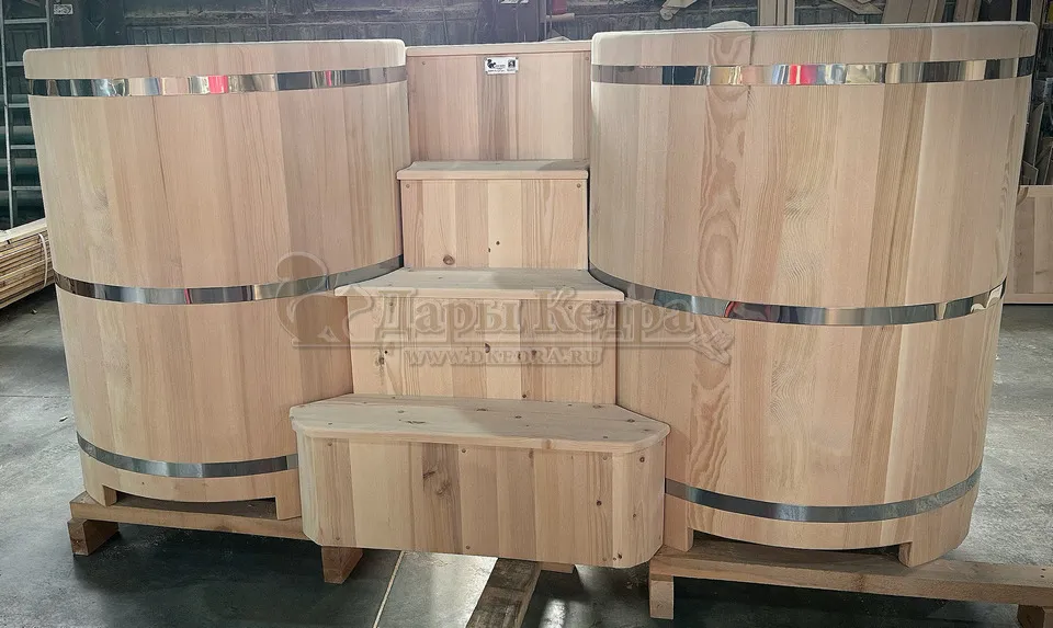 Купель двойная круглая гладкая столярная из кедра с пластиковой вставкой