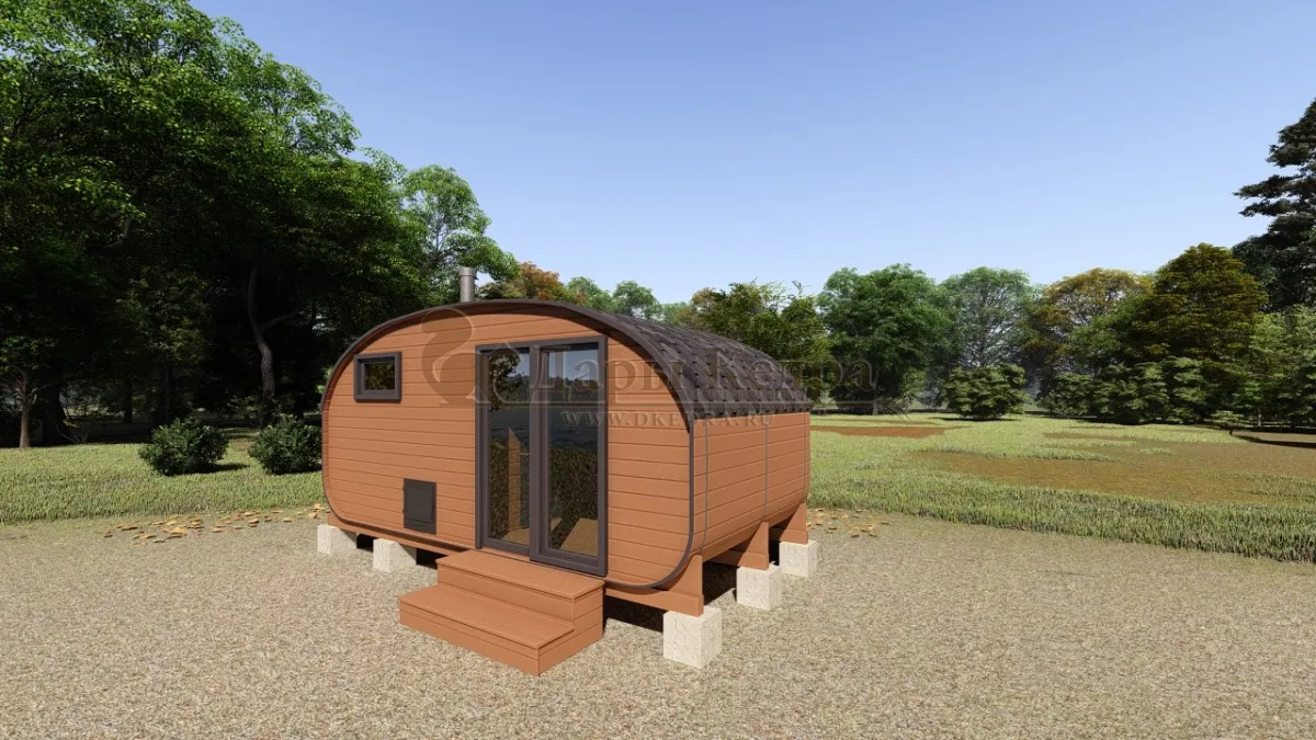 Баня-бочка «Гипоид» из кедра 5х2,2 метра (вариант 2)