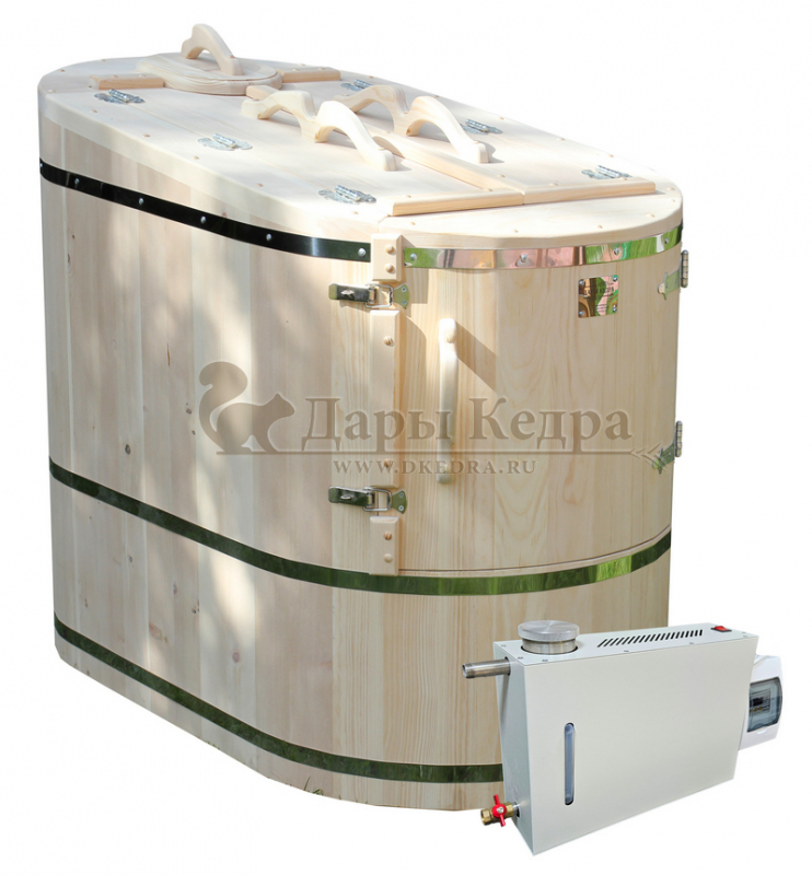 Готовый комплект «Комфорт»: кедровая бочка с парогенератором + био-защита изнутри и снаружи Готовый комплект «Комфорт»: кедровая бочка с парогенератором + био-защита изнутри и снаружи